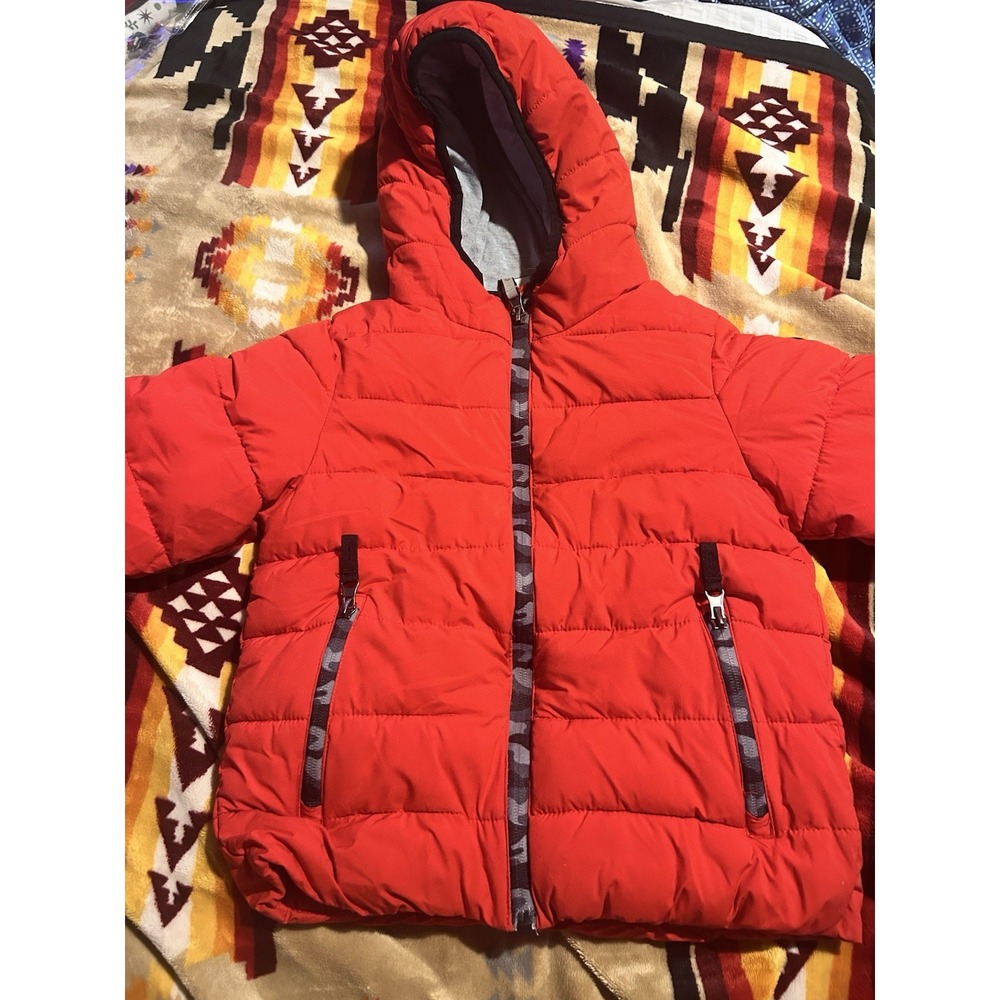 Gerry Boys Puffer Jacket Size 5 Red Hooded Full Zip Winter Coat